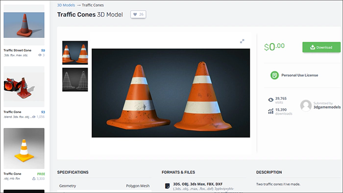 3D textured model of a traffic cone
